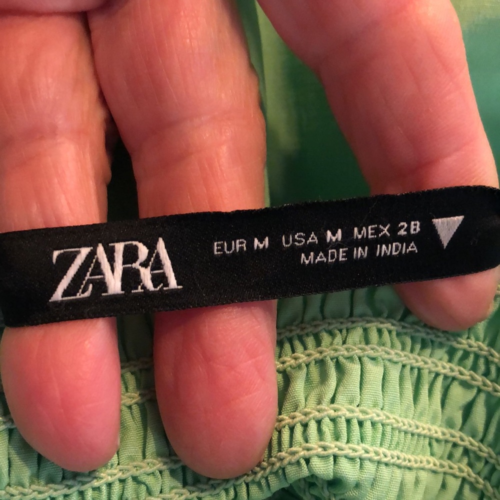 ZARA Empire Smocked Bodice Spaghetti Strap Lime Sherbet Green Maxi Dress Size M - Picture 10 of 10
